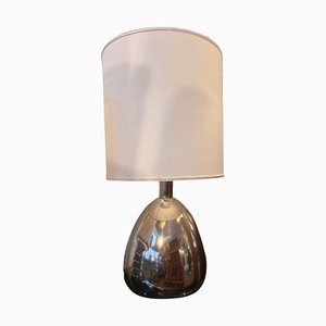 Chromed Egg-Shaped Steel with White Lampshade Table Lamp, 1970s