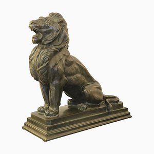 Escultura de león Art Déco de bronce, años 30