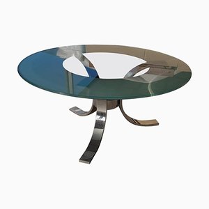 Vintage Glastisch mit verchromten Beinen, 1970er