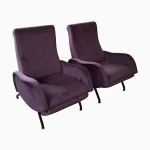 Reclining Chairs in Purple Velvet, 1970s, Set of 2