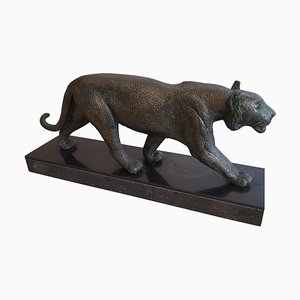 Art Deco French Bronze Sculpture of Panther by Rulas, 1930s