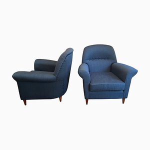 Set of Mid-Century Italian Blue Cotton Armchairs, 1950
