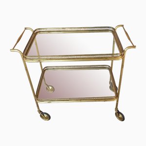 Vintage Two Shelves Trolley in Brass and Crystal, 1940s