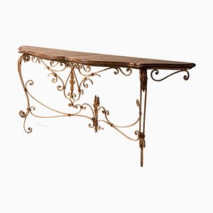 Vintage Wooden Console Table in Wrought Iron, 1950s