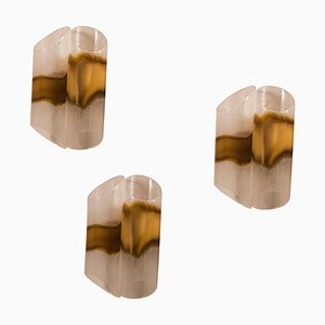 Applique da parete ocra trasparente in vetro soffiato di Mazzega, anni '70, set di 3