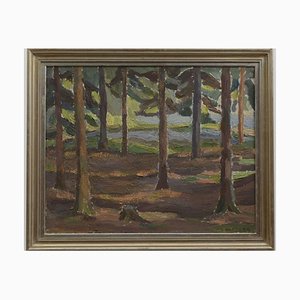 Artista sueco, Escena del bosque, óleo sobre lienzo, mediados del siglo XX, enmarcado
