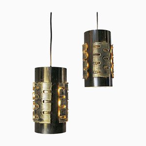 Lampade cilindriche brutaliste in ottone di Svend Aage Holm-Sørensen, Danimarca, anni '60, set di 2