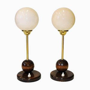Scandinavian Art Deco Table Lamps with Opaline Glass Domes, 1930s, Set of 2