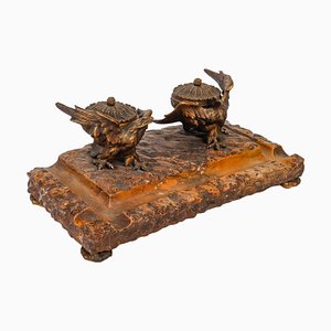 Marble and Gilt Bronze Inkwell from the 19th Century, Napoleon Iii Period.