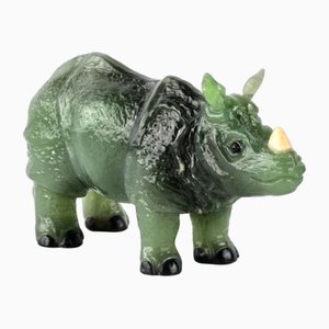 Stone-Cutting Miniature Jade Rhino in the style of Faberge Products, 2000s