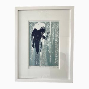 Ellen Von Wiegand, Nu Behind Shower Glass II, Linogravure, 2018