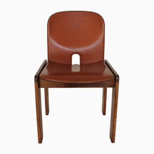 Italian 121 Chair in Brown Leather and Wood by Tobia Scarpa for Cassina, 1965