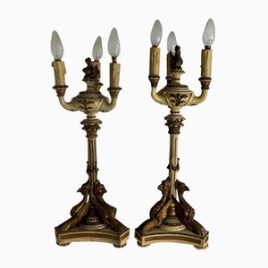 Impero Style Candlesticks in Lacquered and Gilded Wood, 1890s, Set of 2