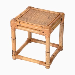 Tavolino Cube Mid-Century in bambù e vimini, Italia, anni '70