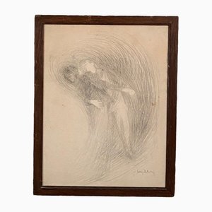 Henry Bataille, Couple of Dancers, Charcoal Drawing, 20th Century, Framed