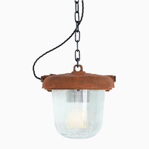 Polish Industrial Pendant Light with Prismatic Glass
