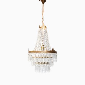 French Chandelier Bronze with Crystals, 1930s