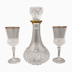 Crystal Decanter with 2 Crystal Glasses, Italy, 1960s, Set of 3