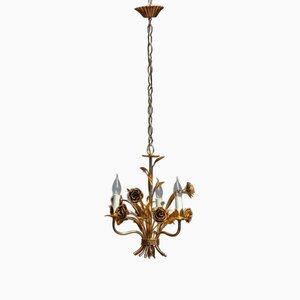 Italian Gilded Chandelier with Floral Decor in the Style of Coco Chanel, 1970s