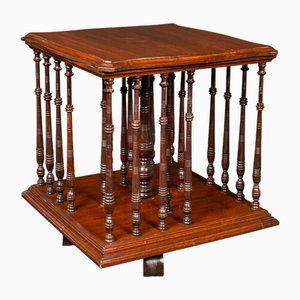 Antique English Edwardian Rotary Bookstand in Walnut, 1910
