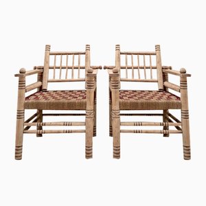 Set of Wood & Rope Armchairs attributed to Charles Dudouyt, 1940s