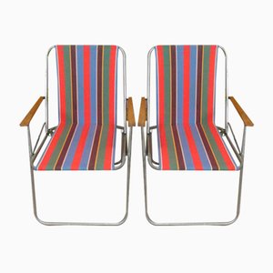 Folding Chair Colorful Striped Canvas Camping Chair, 1970s, Set of 2