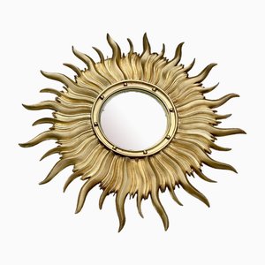 Vintage Italian Sun Mirror in Golden Resin with Witch Eye, 1960s