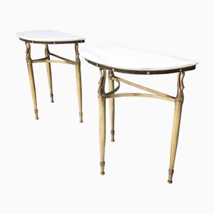Console Tables with Marble Tops and Brass Legs, Italy, 1950s, Set of 2