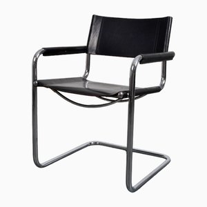 Fauteuil Cantilever S34 en Cuir Noir par Mart Stam & Marcel Breuer pour Linea Veam, 1987