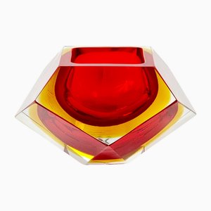 Diamond-Shaped Murano Faceted Glass Sommerso Ashtray attributed to Flavio Poli for Seguso, Italy, 1960s