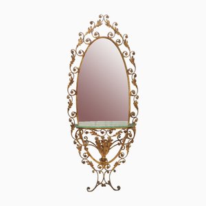 Vintage Entryway Mirror and Brass Console with Glass Top by Pierluigi Colli, 1960s
