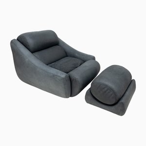 Set of Large Lounge Chair and Ottoman in Leather by De Pas Durbino & Lomazzi, 1970s