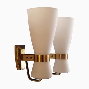 Model. 2118 Brass and Glass Wall Lamps from Stilnovo, Italy, 1950s, Set of 2