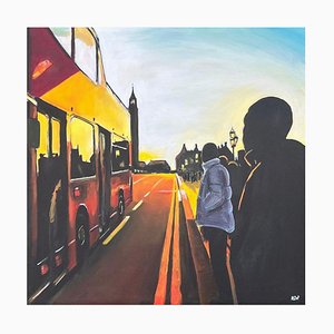 Angela Wakefield, Westminster Sunset in London with Open Top Bus by British Urban Landscape Artist, 2010