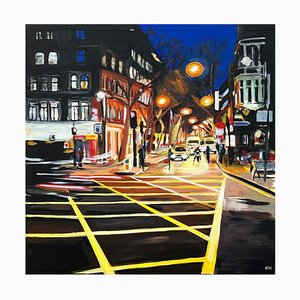Angela Wakefield, New Cross London City Street Scene at Night by British Urban Landscape Artist, 2010