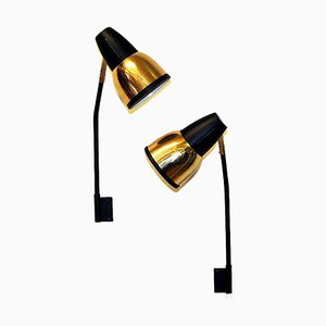 Norwegian Brass and Black Metal Wall Lamp by Ra-Gla, 1960s, Set of 2
