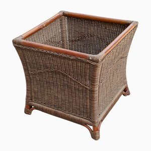 Coloured Bamboo Wicker and Wicker Pot Holder, Italy, 1970s