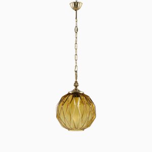 Pendant Light in Facetted Amber Glass by Targetti Stankey, Italy, 1980s