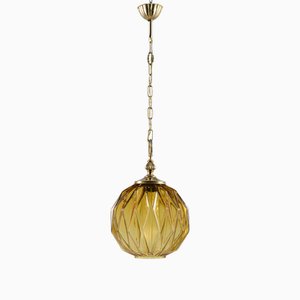 Pendant Light in Facetted Amber Glass by Targetti Stankey, Italy, 1980s
