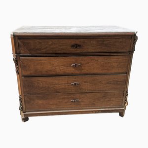 Walnut Chest of Drawers with 4 Drawers with Italian marble top, 1800s