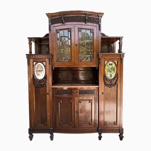 Art Nouveau Sideboard in Carved and Decorated Mahogany Veneer, Italy, 1920s