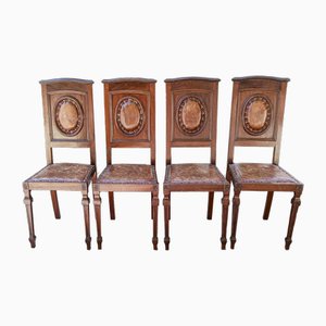Art Nouveau Liberty Chairs in Wood and Leather, 1920s