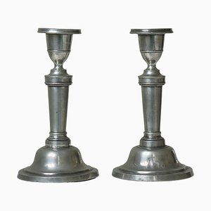 Antique Danish Empire Candleholders in Pewter, Set of 2