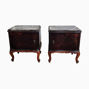 Mid-Century Italian Chippendale Night Stands Bed Side Tables Marble Top, 1950s, Set of 2