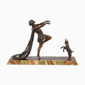Danseuse en Toge Art Déco Antique en Bronze par Emile Carlier, 1920s