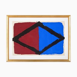 Bram Bogart, Composition Marron, Noir et Bleu, 1960, Gouache