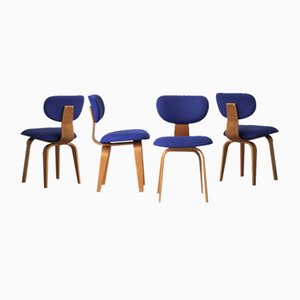 Royal Blue Dining Chairs SB02 attributed to Cees Braakman for Pastoe, the Netherlands, 1950s, Set of 4
