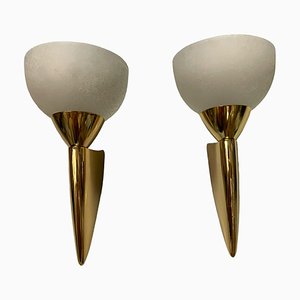 Murano Glass Brass Sconces, 1980s, Set of 2