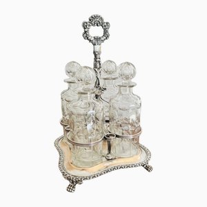 Antique Victorian Cut Glass Decanters & Original Stand, 1860, Set of 5
