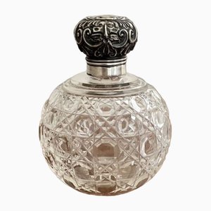 Frasco de perfume victoriano antiguo de plata, 1890